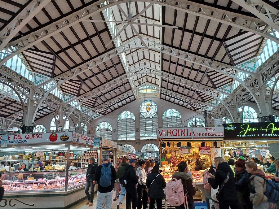 Inside the Mercat Central, fish and produce stalls