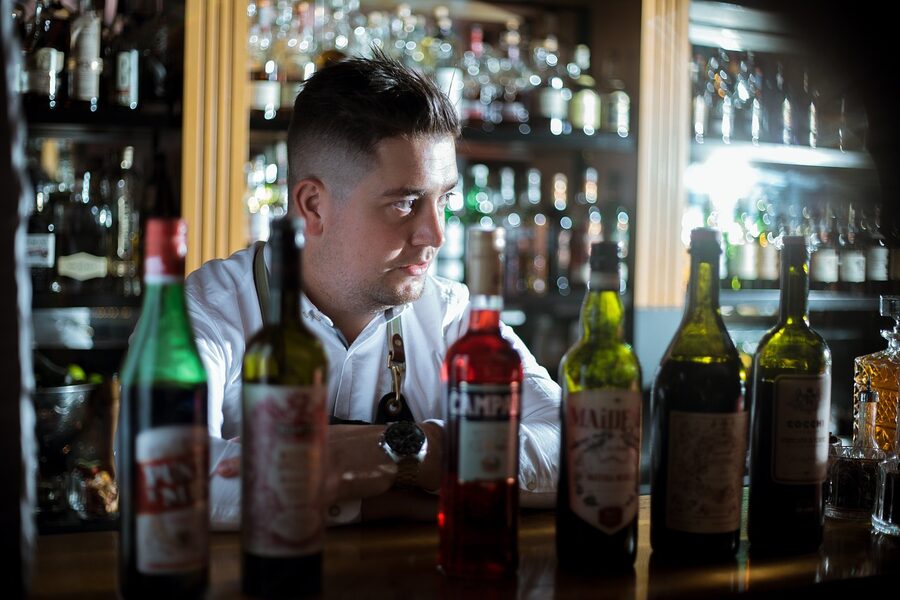 Bartender pouring vermouth in Spain
