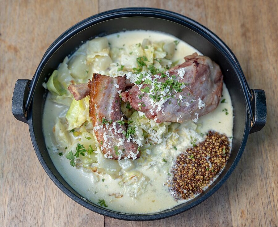 Viking-themed dish served at Glöd cafe inside Vikingaliv Stockholm