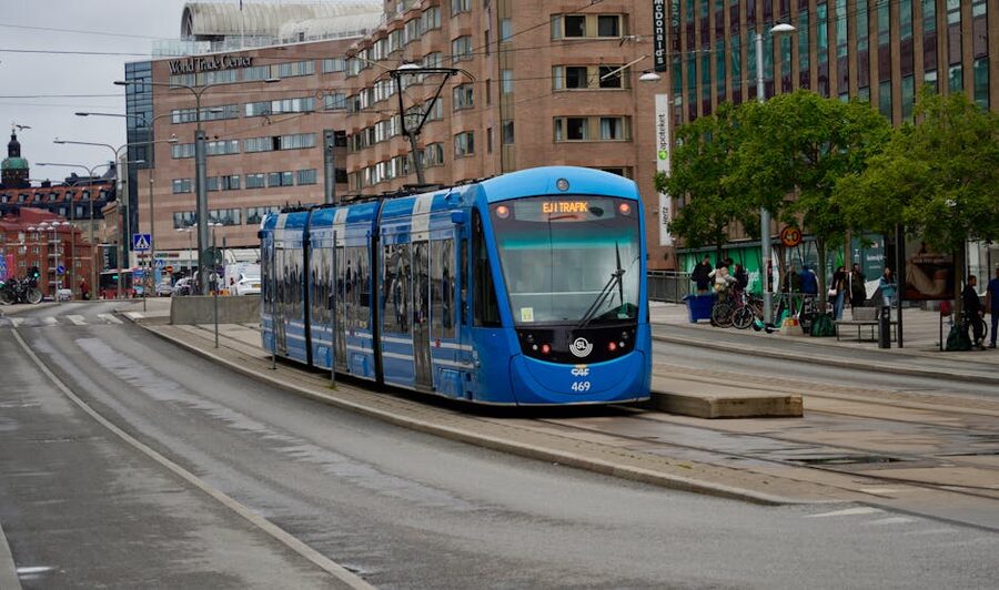 Stockholm tram 7 on a city street en route to Djurgården