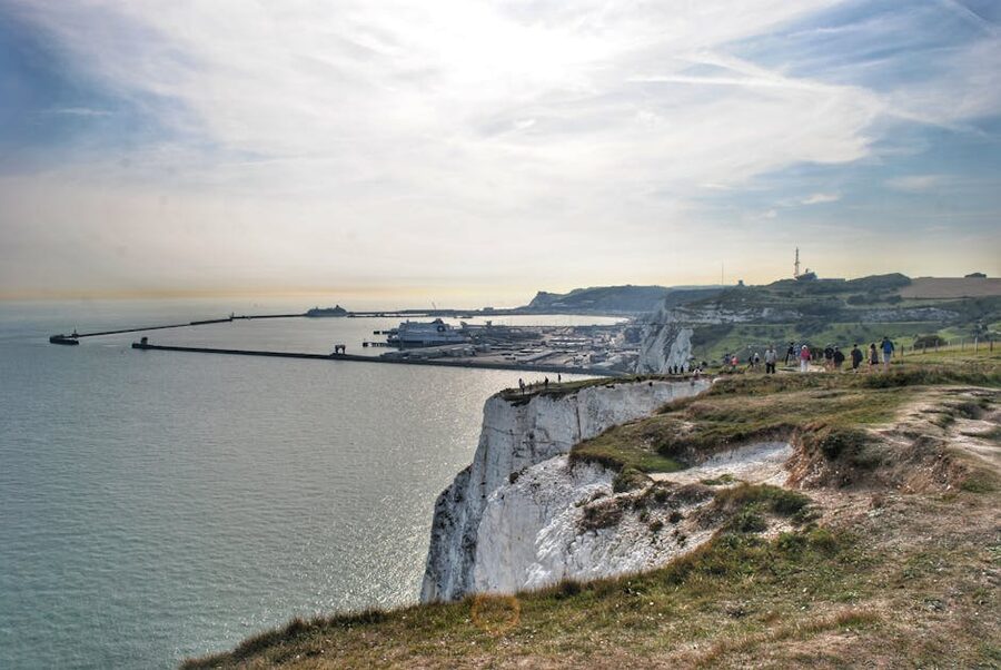 White Cliffs of Dover with grass and English Channel views