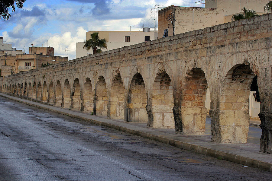Wignacourt Aqueduct stone arches in Birkirkara, Malta
