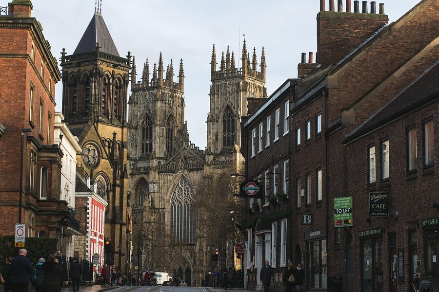 York Minster towers seen rising above the medieval streets