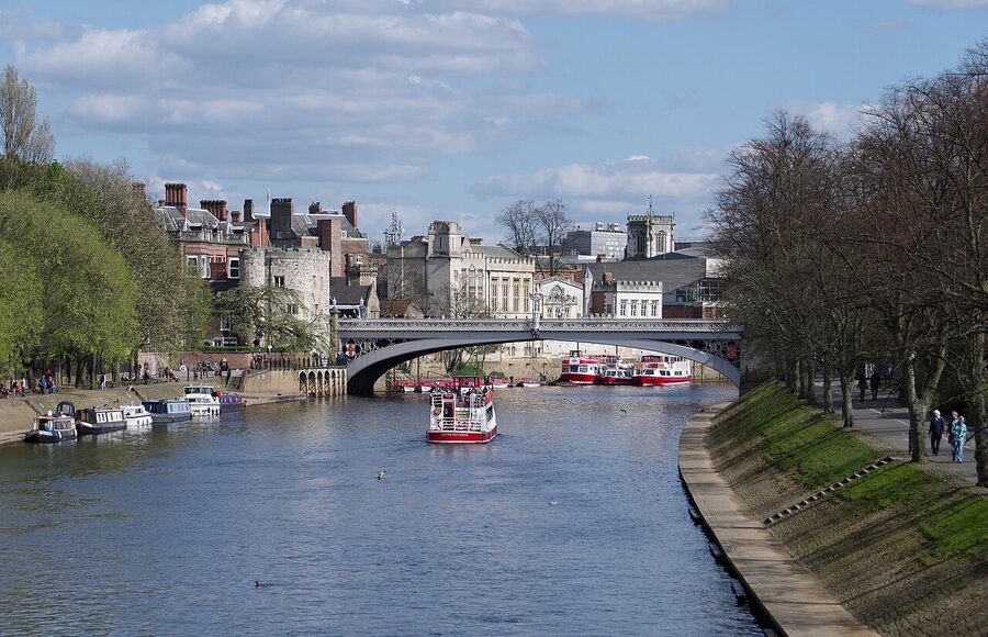 The River Ouse looking east through York from a rail bridge