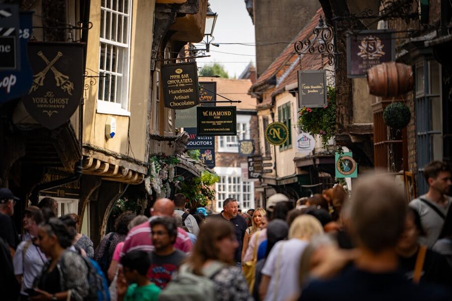 The Shambles in York with crowds
