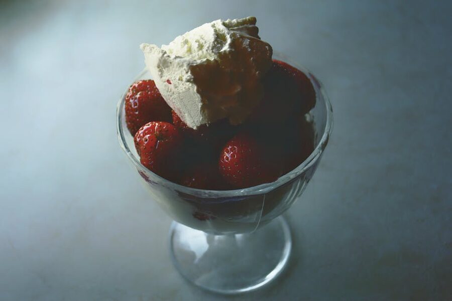 Strawberries and cream in a glass
