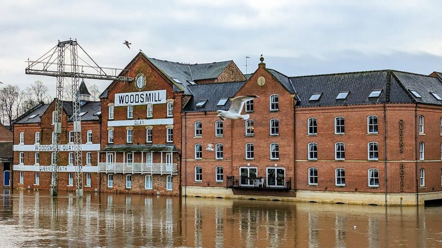 Flooding at Woodsmill Quay in York with high water levels