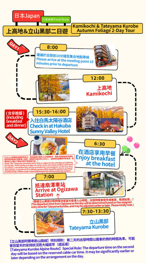 Alps - Tateyama Kurobe & Kamikochi Autumn Foliage Limited 2-Day Tour - Guaranteed transportation tickets and mountain entry guaranteed (Departing from Nagoya) - Day one: following the Azusa River in Kamikochi
