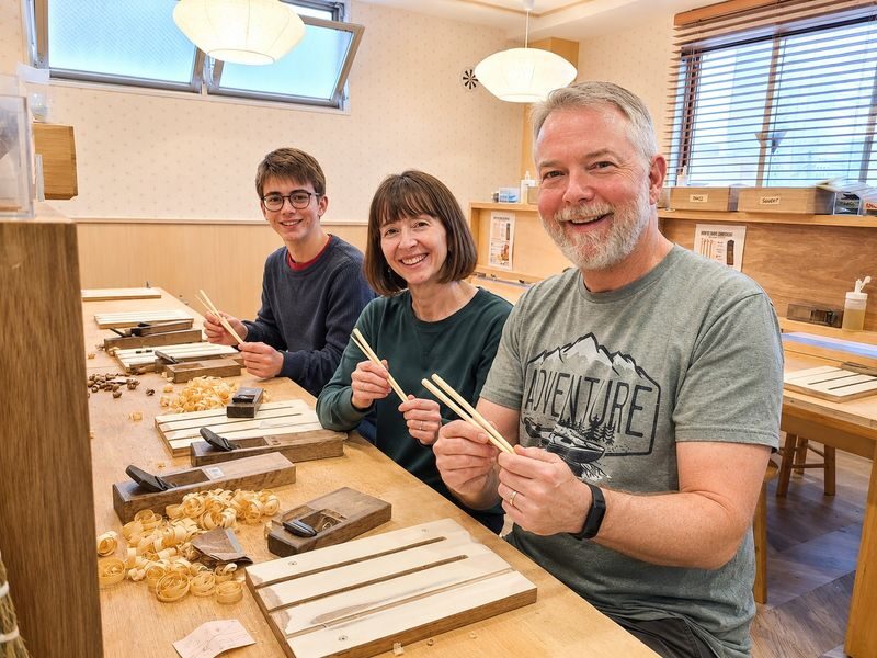 Crafting Your Own Chopsticks in Shinjuku - Choosing wood, then taking up the kanna