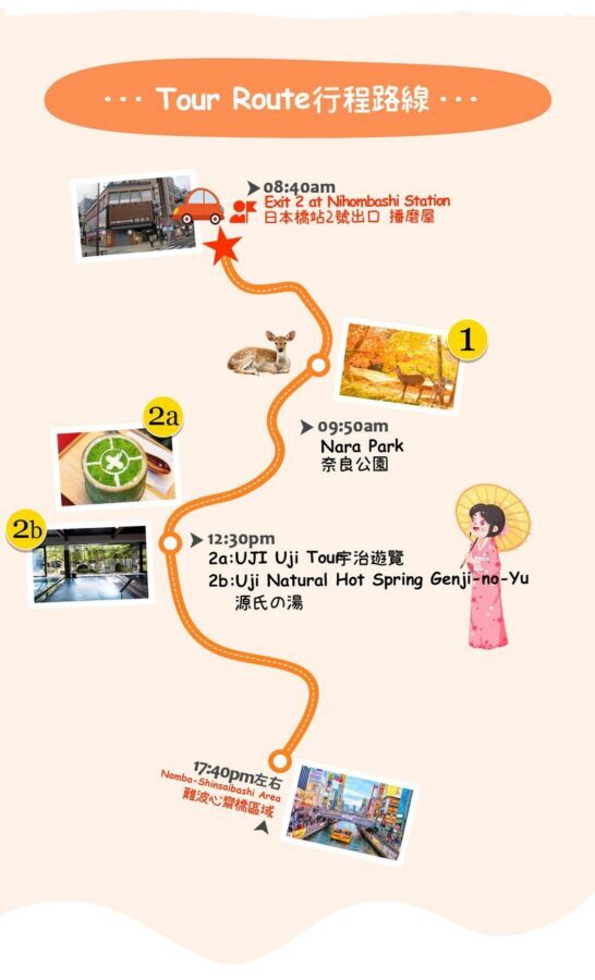 Nara & Uji Day Trip: Nara Park & Todai-ji Temple & Uji & Genji no Yu Onsen | Depart from Osaka - Two hours among Nara’s deer and temples