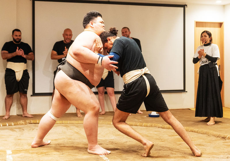Osaka: Sumo Experience with Live Show & Audience Challenge - Training routines before the clash