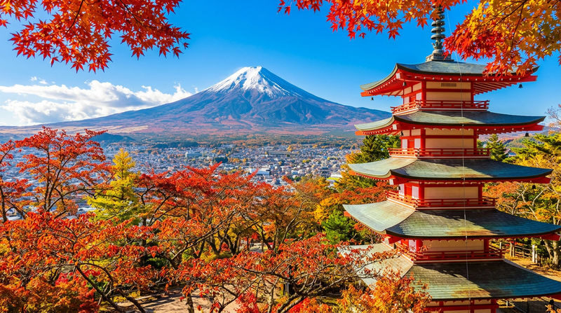 Panoramic Mt. Fuji Featured Experience Day Tour [Free Little Train Ticket] Little Train Experience + Kawaguchiko Ropeway/Cruise + Ladder Town + Nikawa Clock Shop + Internet Famous Convenience Store + Yamanakako Swan Feeding (Departing from Tokyo) - Arakurayama Sengen Park and the pagoda view